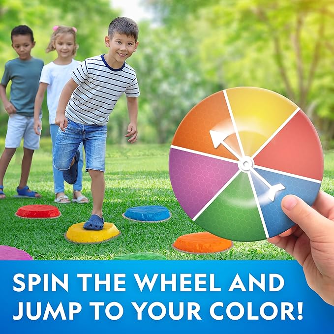 National Geographic Stepping Stones for Kids – 7 Durable, Non-Slip Stones Encourage Toddler Balance & Motor Skills, Indoor & Outdoor Toys, Balance Stones, Obstacle Course