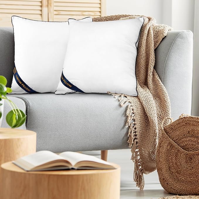 Utopia Bedding 14x14 Throw Pillow Inserts, Decorative Pillows, Pack of 2 | Piping Throw Pillows, Plush & Supportive, Aesthetic Cushion Sham Stuffer for Sofa, Office, Couch & Bed, Set of 2, White