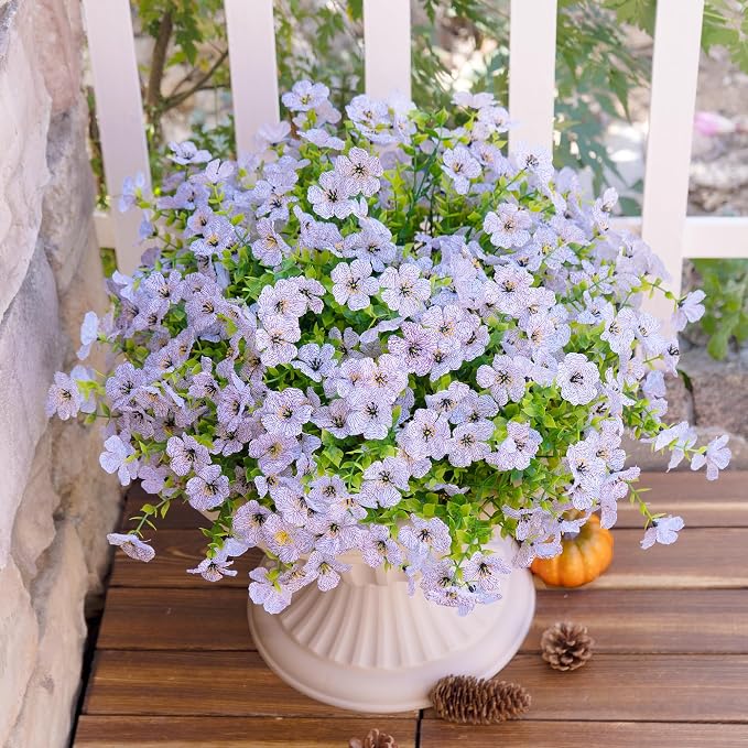 Artificial Faux Flowers Plants for Outdoors Spring Summer Decoration,12 Bundles Realistic Fake Plants Silk Daisy Flowers UV Resistant Greenery for Outside Planters Front Porch Patio Garden Home(White)