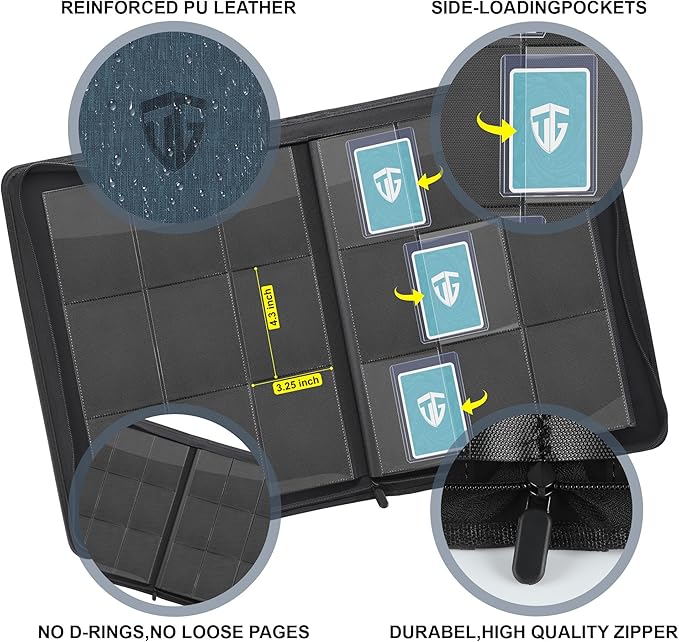Toploader Binder,Holds 216 Toploaders,9 Pocket Top Loader Binder with Sleeves for 3"x4" Rigid Toploaders Hard Cases,Top loader Binders for TCG, MTG Card Binder, Trading Cards Binder(Dark Blue)