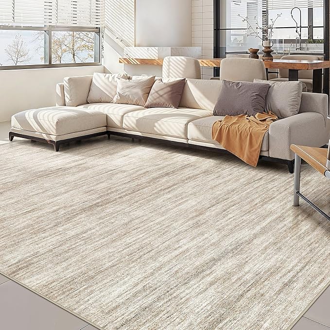 Nakagishi 10x14 Area Rugs Living Room: Washable Large Vintage Rug Neutral Non-Slip Soft Stain Resistant Indoor Carpet for Bedroom Nursery Dining Room Office Playroom - Brown-01