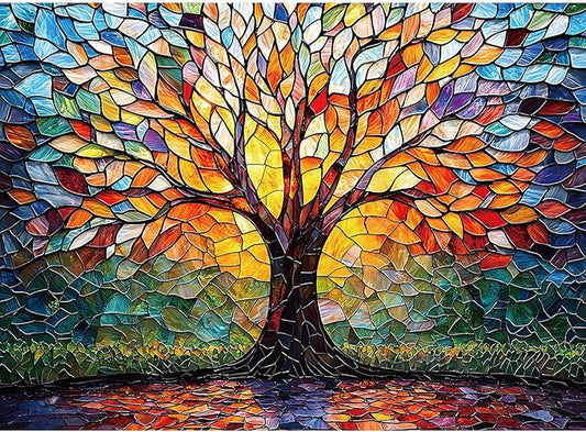 Puzzles for Adults 500 Pieces, Stained Glass Jigsaw Puzzles - Tree of Life, Impossible Tree Puzzle, Finished Size 20.47 * 14.96”, with 1:1 Poster, Letter on The Back