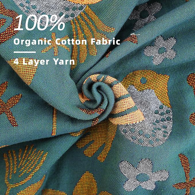 VANJOROY Boho Throw Blanket, 100% Organic Cotton Breathable Ultra Soft 91" x 108" King Bed Quilt Throw - Floral Rustic Bird Farmhouse Decor Luxury Blanket for Sofa Couch Chair and Gift,Teal/Beige