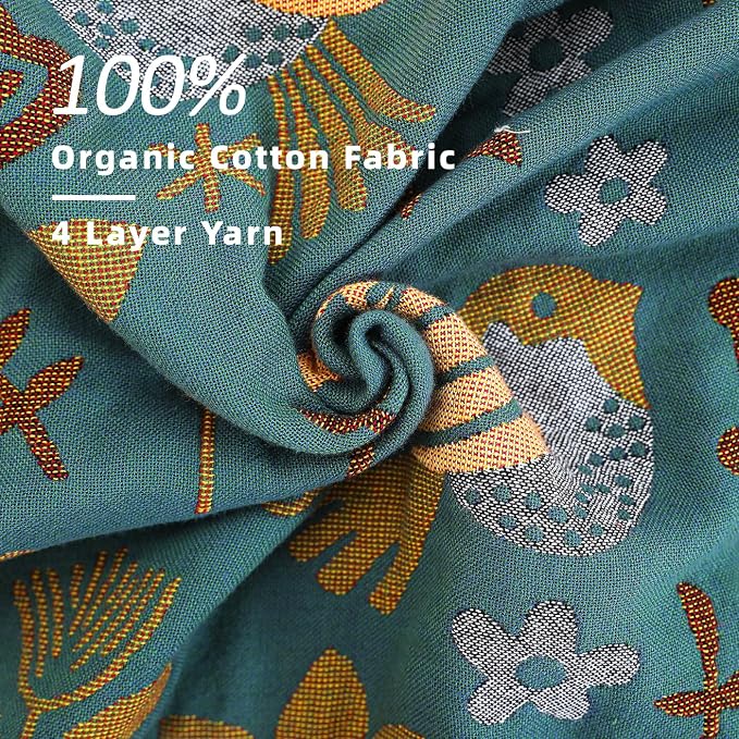 VANJOROY Boho Throw Blanket, 100% Organic Cotton Breathable Ultra Soft 50" x 60" Bed Quilt Throw - Floral Rustic Bird Farmhouse Decor Luxury Reversible Blanket for Sofa Couch Chair and Gift,Teal/Beige