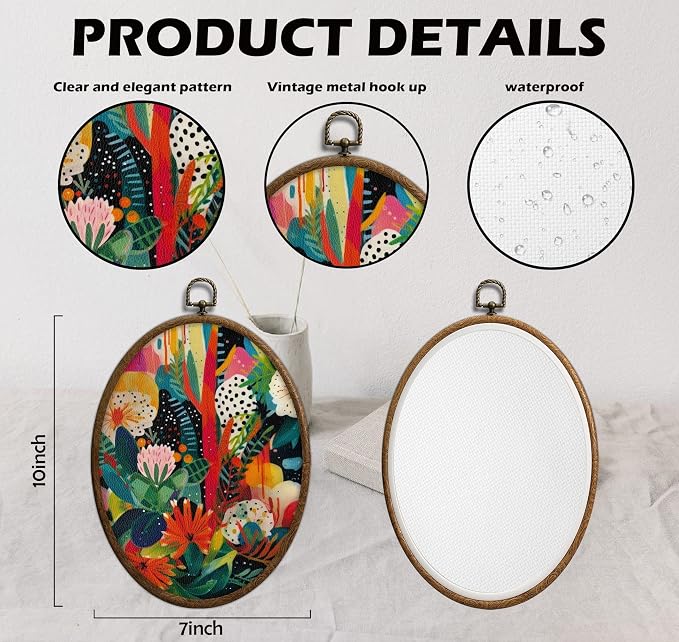 Colorful Oval Framed Wall Art, Maximalist Wall Decor, Waterproof Cottage Core Bathroom Decor, Eclectic Cottage Core Home Decor for Bedroom Living Room, Home Retro Decorartion, 25