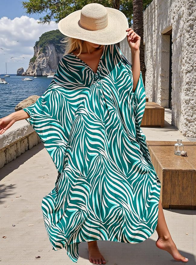 Mumu Dresses for Women Plus Size, Bohemian Kaftan Beach Cover Up Long Maxi Nightgown Soft Loungewear