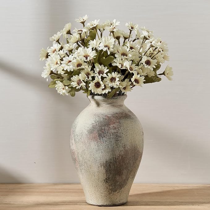 SIDUCAL Ceramic Vintage Flower Vase | 9 Inch Large Pottery Rustic Farmhouse Boho Vase for Home Decor, Table, Living Room, Bathroom, Coffee Desk, Shelf, Mantel Decoration, Wedding, Terra