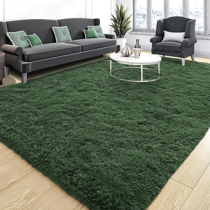 Tepook Fluffy Dark Green Rugs for Living Room Bedroom, 4x6 Soft Area Rug Forest Hunter Green Kids Girls Boys Rug, Indoor Plush Shaggy Non-Slip Carpet for Nursery Classroom Dorm Home Decor