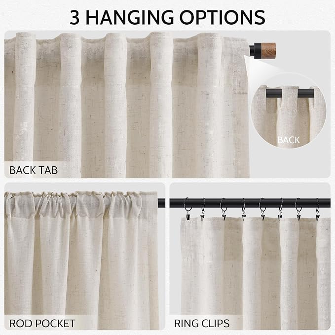 Nanspring 108 Inch Long Curtains for Living Room Pearl White Linen Coastal Decor Light Filtering Semi Sheer Curtain Back Tab Modern Floor to Ceiling High Window for Bedroom 52x108,2 Panels