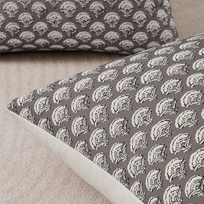 MIULEE Floral Print Decorative Euro Pillow Covers 22x22, Stone Grey | Vintage Boho Farmhouse Modern Home Decor, Set of 2, Block Print Cushion Covers for Couch Sofa Bed Living Room