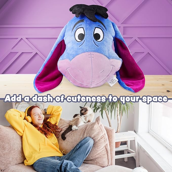Disney Stitch 3D Plush Cushions for Bed Travel, Cute Cuddle Pillow Stuffed Character Pillow, Bedroom Accessories, Room Decor, Gifts for Kids (Blue Eeyore, L15.35 x W11.81)