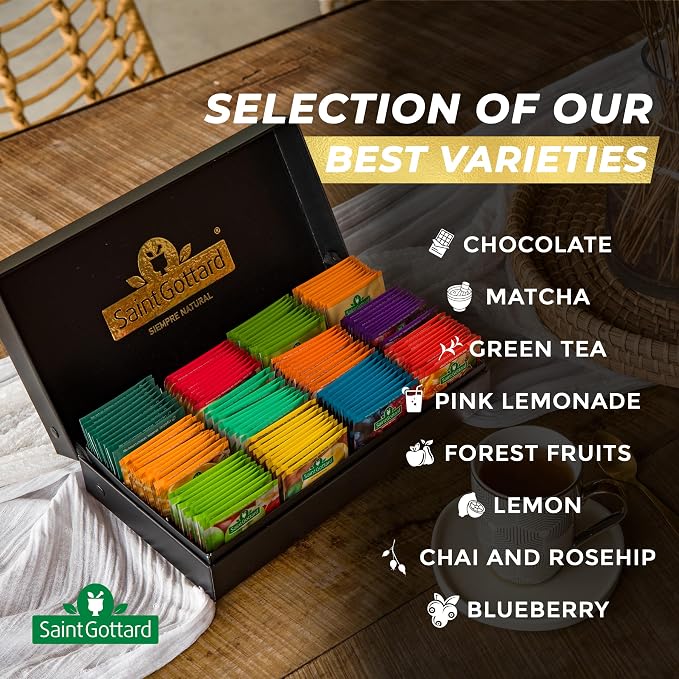 [ASSORTED FLAVORS] Saint Gottard Herbal Tea Box – Caffeine-Free Natural Infusion, Hot or Iced Tea, Organic Premium Flavor Blend, Aromatic & Smooth Taste, 80 Tea Bags