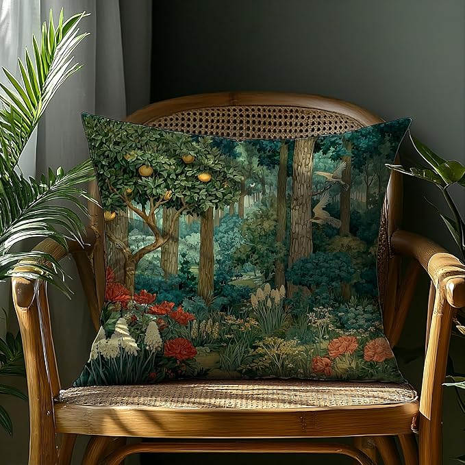 Rustic Forest Green Pillow Covers 18x18 Double-Sided, Cottagecore Summer Lemon Forest Nature Botanical William Morris Inspired Decorative Throw Pillow Covers for Sofa Bed Bedroom Living Room