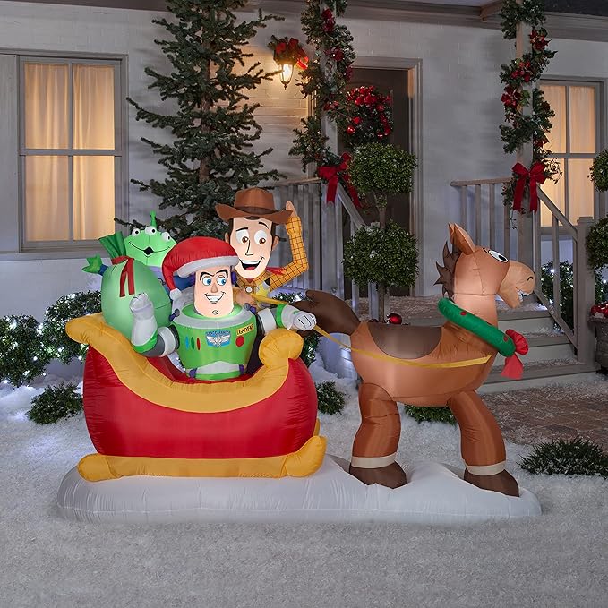 Gemmy Christmas Airblown Inflatable Toy Story w/Sleigh Scene Disney, 5 ft Tall, Multi