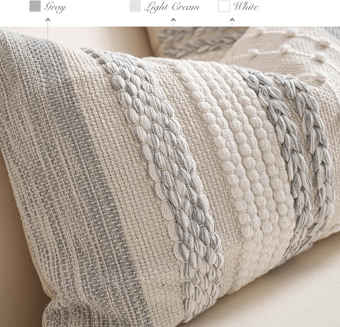 Gray Boho Decorative Throw Pillow Cover 18x18 Square Farmhouse Accent Cushion for Couch Sofa Livingroom Bedroom Pillowcase Modern Home Décor (Pack of 1)