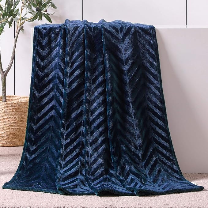 Whale Flotilla Flannel Fleece Fall Throw Blanket for Couch, Navy Blue | Lightweight Breathable Soft Sofa Throws, Plush Fluffy Chevron Design Decorative Blankets for Home Life, 50x60 Inch
