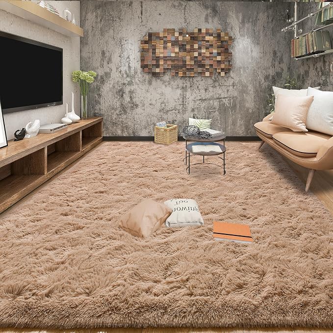 Tepook Super Soft Fluffy Rugs for Bedroom, Shag 5x8 Area Rugs for Living Room, Modern Shaggy Rug Fuzzy Carpets for Kids, Plush Indoor Nursery Home Decor Rug with Non-Slip Bottom, Beige