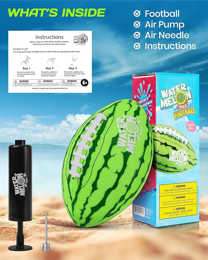 Watermelon Ball Pool Water Beach Football (9 Inch) - Durable Waterproof Football with Strong Grip for Kids, Teens, Adults and Family, Fun for Pool, Beach, Lake & Outdoor Play, Swimming Pool Toys Games
