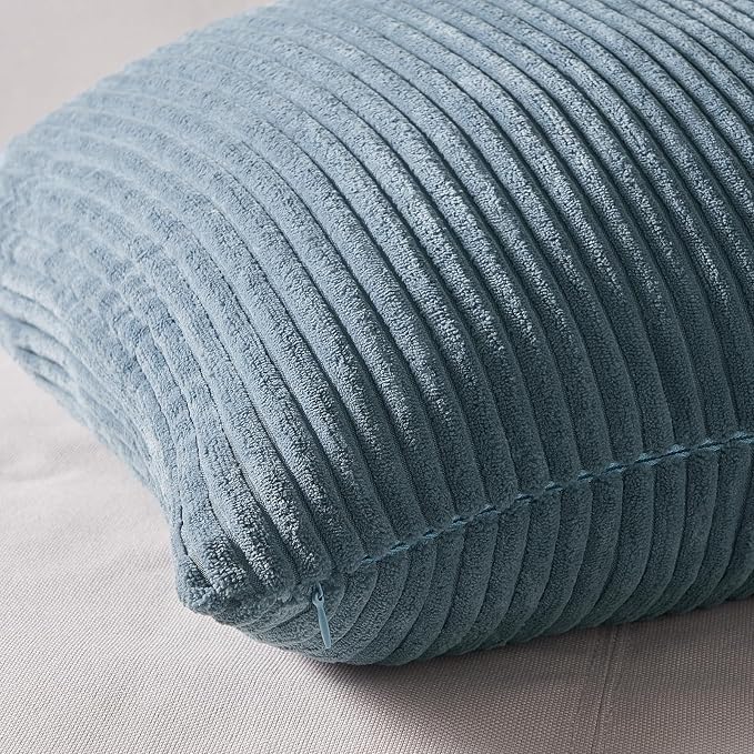 Topfinel Decorative Throw Pillow Covers Dusty Blue Navy Series 16x16 Inch Set of 4,Summer Corduroy Striped Toss Pillows for Couch,Patio,Balcony,Children Bedroom,Modern Fluffy Blue Gradient Shams