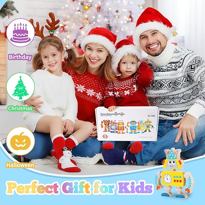 ATOYUS Wooden Robot Building Blocks Toys, STEM Montessori Preschool Toys for 3+ Year Old Toddlers, 35 Pcs Snap Together Take Apart Toy Playset for Kids Ages 3-5, Boys Girls Christmas Birthday Gifts