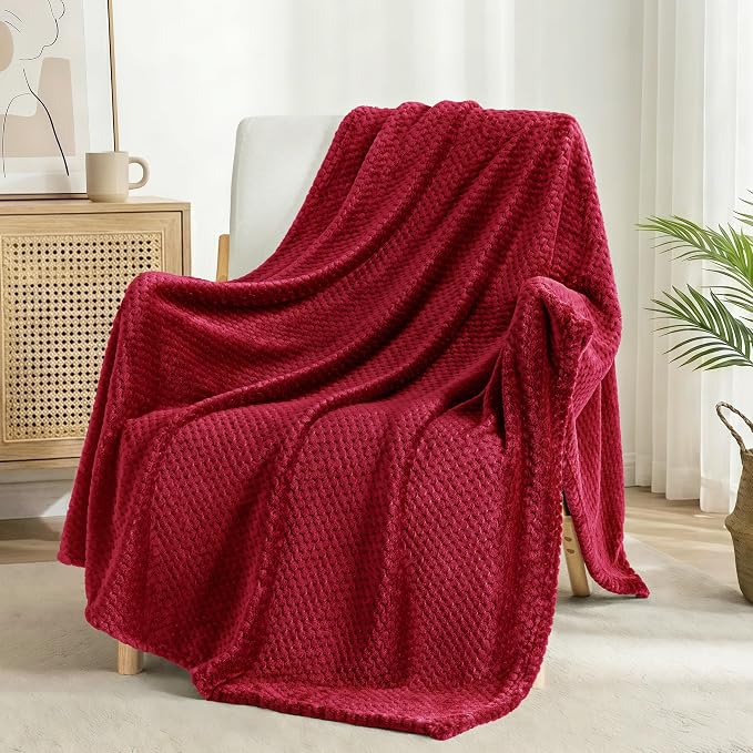 Exclusivo Mezcla Soft Waffle Fleece Bed Blanket Twin XL Size, Deep Red | Lightweight Plush Blanket for Bed, Couch, Sofa, Cozy Fluffy Design for Bedroom, Guest Room, All Season, 90x66 Inches