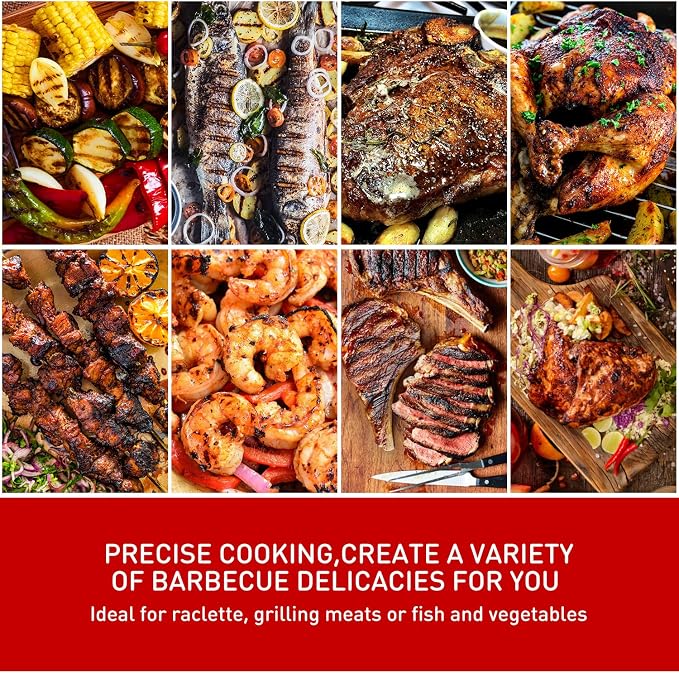 Electric Grill Outdoor BBQ, Techwood 15-Serving Indoor/Outdoor Electric Grill for Indoor & Outdoor Use, Double Layer Design, Portable Removable Stand Grill, 1600W (Stand Red BBQ Grills)