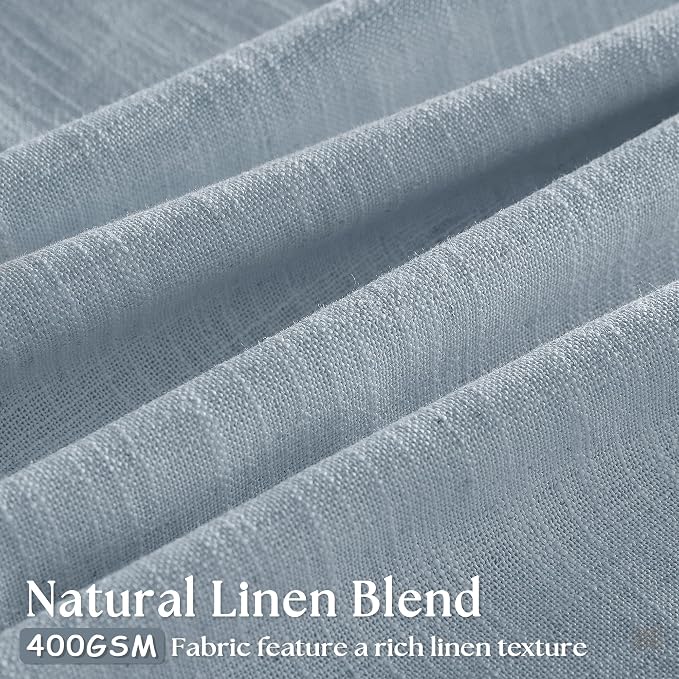 Dusty Blue Pleated Linen Curtains 96 Inches Long for Living Room 2 Panel Set Semi Sheer Light Filtering Pinch Pleat with Rings Hooks Drapes Boho Farmhouse Light Blue Grey Curtain Bedroom Window