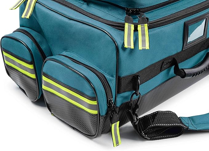 Scherber Fully Stocked First Responder Ultimate Professional EMT/EMS Trauma Kit | HSA/FSA Approved | w/10+ Compartments, Zippered Pockets, Dividers, Oxygen Access & 260+ First Aid Supplies (Blue)