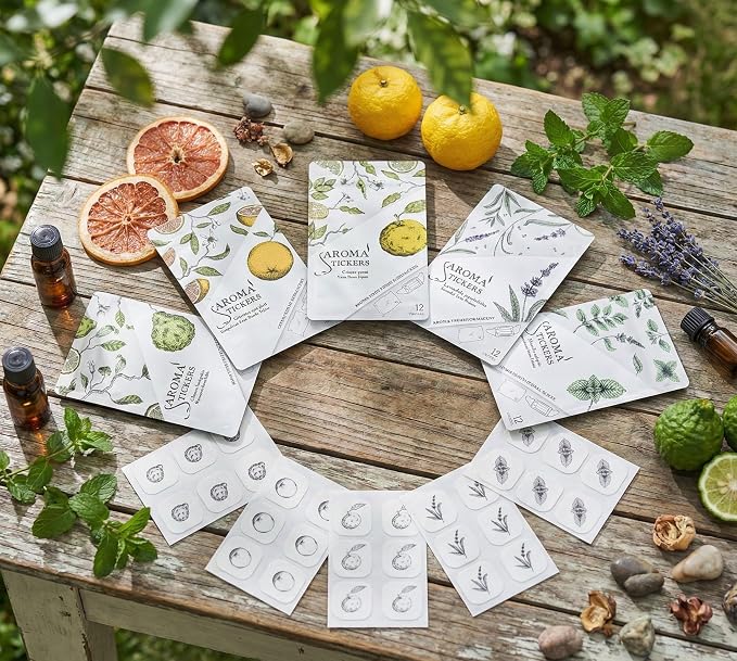 AROMA STICKERS® (Bergamot, Pack of 3) - 100% Natural Essential Oil Scented Mask Stickers for Face Mask & Pillow (12 Stickers/pc) -Pure Essential Oil Scented Mask Patch/Personal Aroma/Relaxing