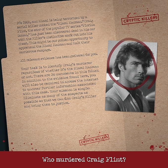 Cryptic Killers Unsolved murder mystery game - Cold Case Files Investigation Detective clues/evidence - Solve the crime - For individuals, date nights & party groups - Murder in Miami