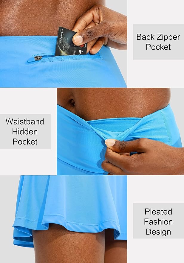 Pleated Tennis Skirt with 4 Pockets | 14", 3.5" High Waisted, Soft, Lightweight, Mesh Built-in Shorts, Dressy, Casual, Athletic, Golf, Skort for Women