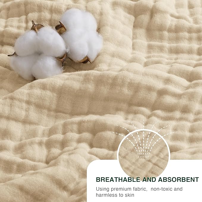 Love's cabin 100% Cotton Muslin Blanket, 6 Layer Lightweight Breathable Gauze King Size Blanket 108 x 90 Inches, Soft Summer Blanket for Bed, Khaki
