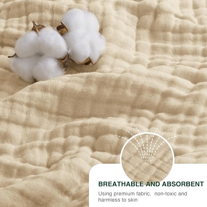 Love's cabin 100% Cotton Muslin Blanket, 6 Layer Lightweight Breathable Gauze Twin Size Blanket 60 x 80 Inches, Soft Summer Blanket for Bed or Couch, Khaki