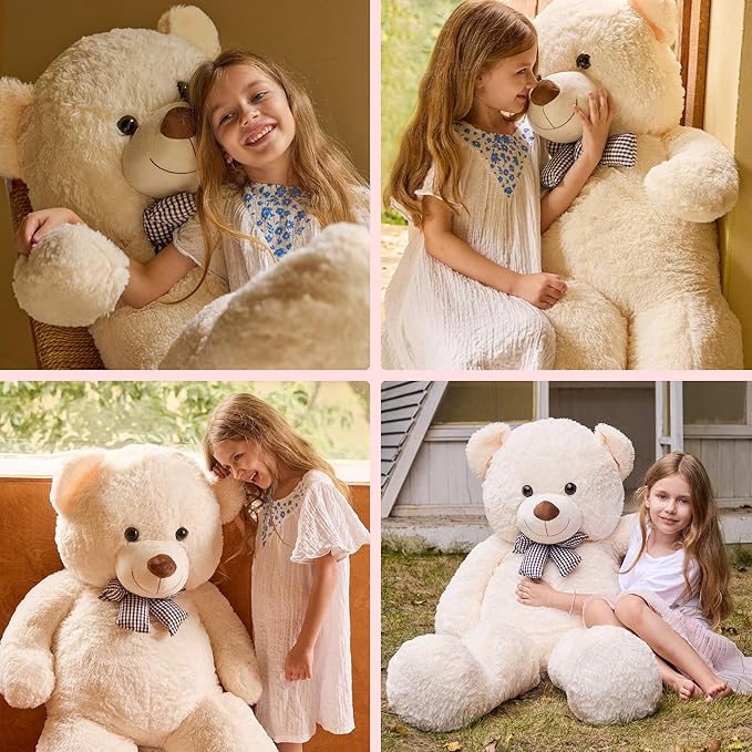 47 inch Big Giant Teddy Bear Stuffed Animals, White Cream Soft Plush Life Size Bear Toy All Ages Gift for Children/Girlfriend/Valentine's Day/Christmas/Birthday/Baby Shower/Wedding/Party Decorations