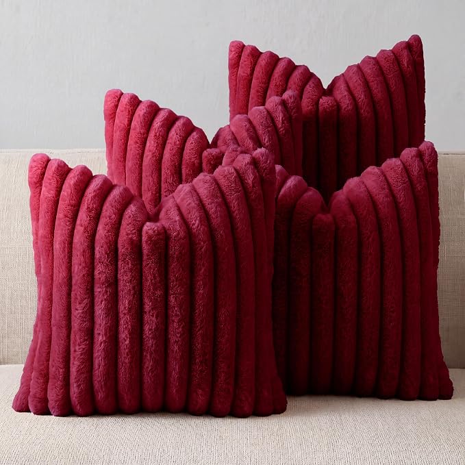 Red Throw Pillow Covers 16 x 16 Set of 4, Cute Boho Throw Pillow Cover for Couch/Bed, Decorative Pillows Covers for Sofa/Bed, Accent Pillow Covers for Living Room, Rustic/Home/Room Decor