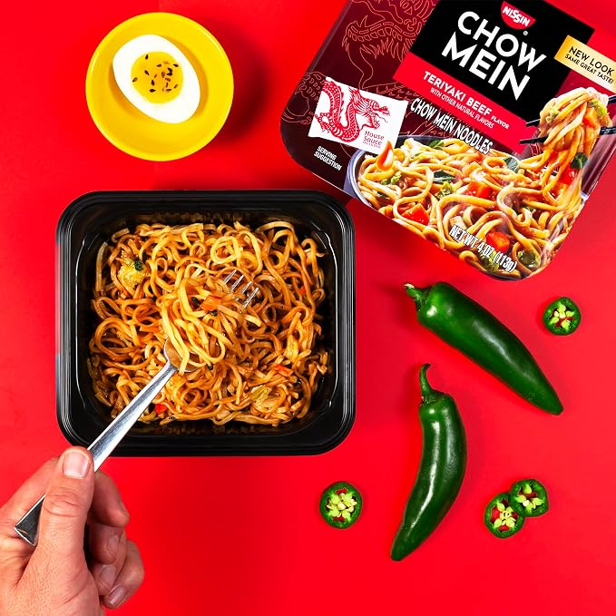 Nissin Chow Mein Noodles, Teriyaki Beef, 4 Ounce (Pack of 8) | 10g Protein