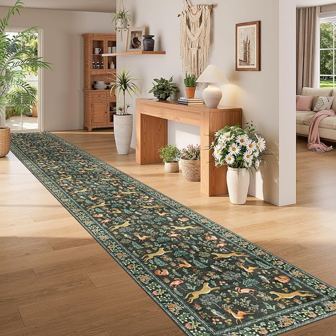 DUKINO 3x20 Washable Runner Rug, Non Slip Animal Hallway Runner Rug, Black | Soft, Low Pile, Stain Resistant Indoor Carpet Runner for Entryway, Kitchen, Bedroom, Bathroom, Pet Friendly, Home Decor