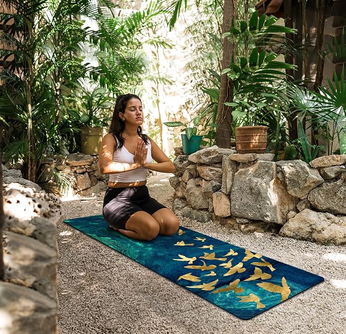 nuveti Printed Travel Yoga Mat-1/16 Inch Thick Non Slip Fitness Workout Mat with Carrying Bag, Foldable Lightweight Suede & Natural Rubber Yoga Mat for Yoga Pilates and Fitness 72" L x 24" W x 1.5mm