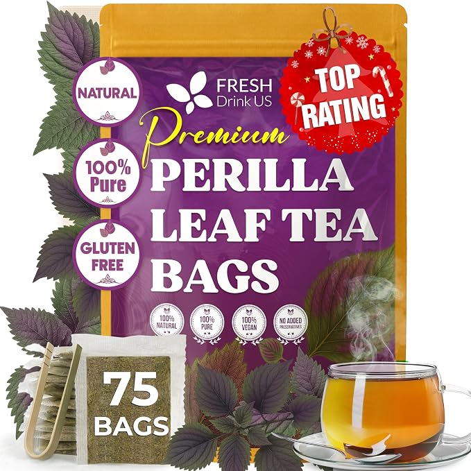 FreshDrinkUS, Premium Perilla Leaf Tea – 75 Tea Bags | 100% Pure Perilla Leaves | Caffeine-Free, Non-GMO, Natural Packaging | Herbal Tea Bags for Daily Enjoyment. Gluten-Free. Sugar-Free. Vegan