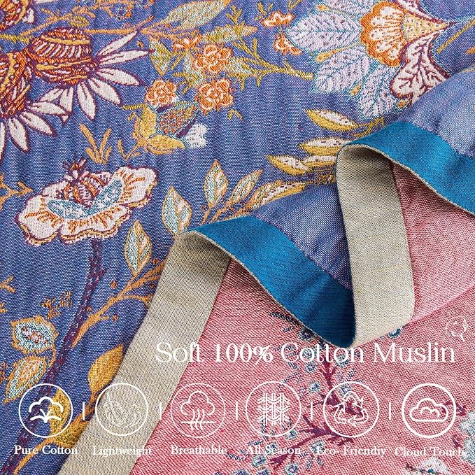 XIBLC Boho Blanket, 100% Cotton Farmhouse Decorative Throw Blanket, 60"x80" Reversible Bohemian Throw Blanket, Purple All Season Muslin Breathable Woven Blankets Quilt