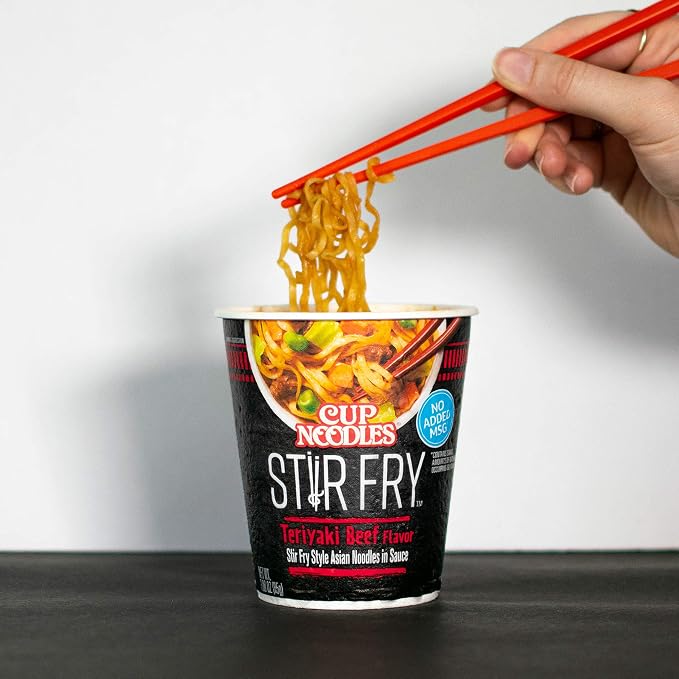 Nissin Cup Noodles Stir Fry Noodles in Sauce, Teriyaki Beef, 3 Ounce (Pack of 12)
