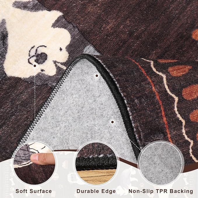 DUKINO 5x7 Area Rugs, Washable Dog Rug for Kids Room Non Slip, Brown | Low Pile, Stain Resistant, Soft Animal Carpet for Living Room Bedroom Dining Room Farmhouse, Kid & Pet Friendly, Non Shedding