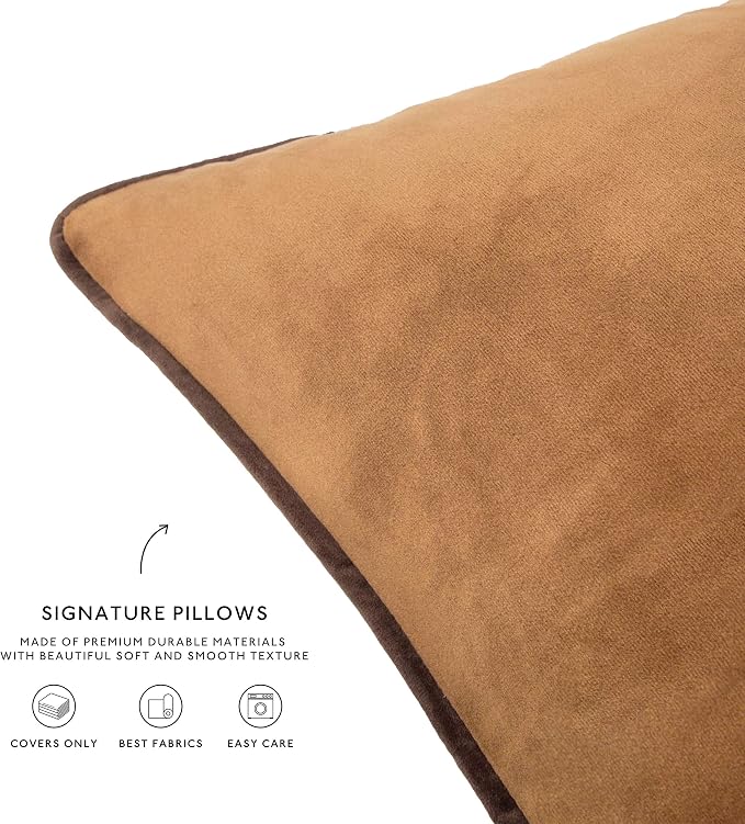 MONDAY MOOSE Decorative Throw Pillow Covers Cushion Cases, Set of 4 Soft Velvet Modern Double-Sided Designs, Mix and Match for Home Decor, Pillow Inserts Not Included (24x24 inch, Brown/Beige)