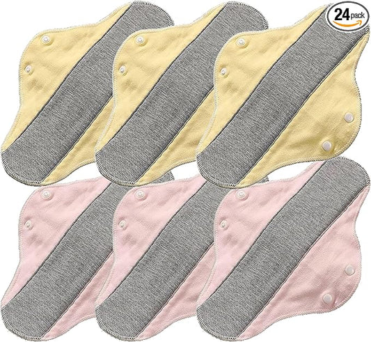 6/12/24 Packs Reusable Incontinence Pads for Women - Reusable Leak-Proof Washable Incontinence Pads ((Yellow+Pink)*3Packs)