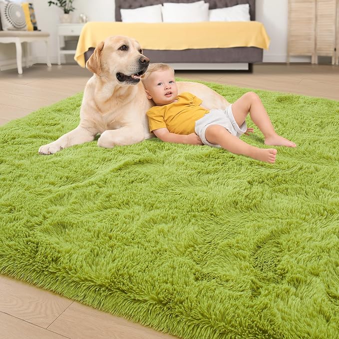Tepook Fluffy Grass Green Rugs for Living Room Bedroom, 6x9 Soft Area Rug Moss Green Kids Girls Boys Rug, Indoor Plush Shaggy Non-Slip Carpet for Nursery Classroom Dorm Home Decor