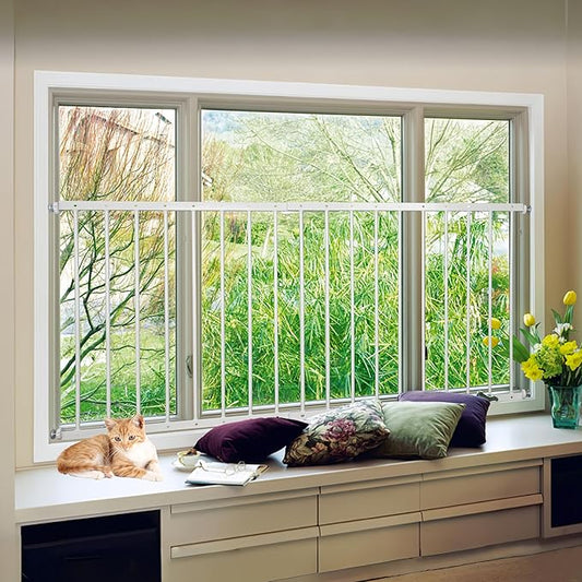 Window Guards for Children, Fit 63"-86.2" Wide Window Security Bar, 29.92inch High White Window Bars Security Inside, Child Safety Window Guard (3 Piece)