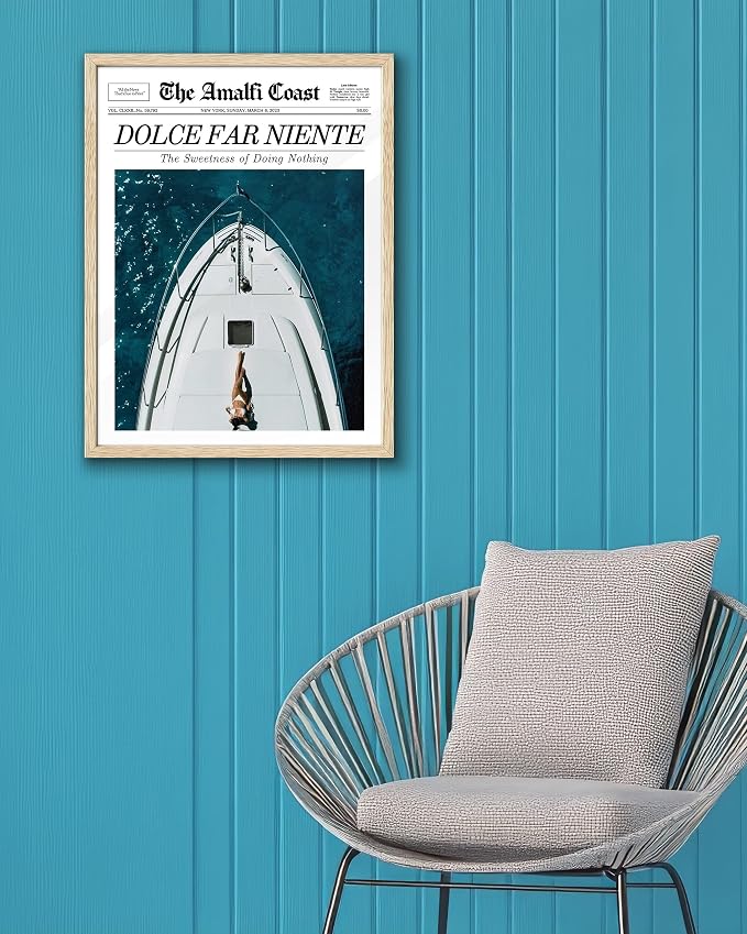 EcoHest 16x20 in Dolce Far Niente Newspaper Framed Wall Art | Solid Oak Wood Frame, Canvas Wall Art, Italian Summer Newspaper Wall Decor for Living Room, Bedroom, Apartment, Dorm, 1Pack