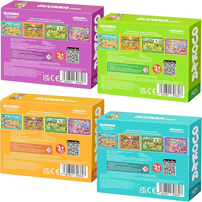 QUOKKA 100 Piece Puzzles for Kids Ages 4-6 – 4xSET Search and Find Kids Puzzles Ages 5-8 – Artist-Crafted Illustrations with Children Daily Life, Hidden Objects - Educational Activity Toy Gift