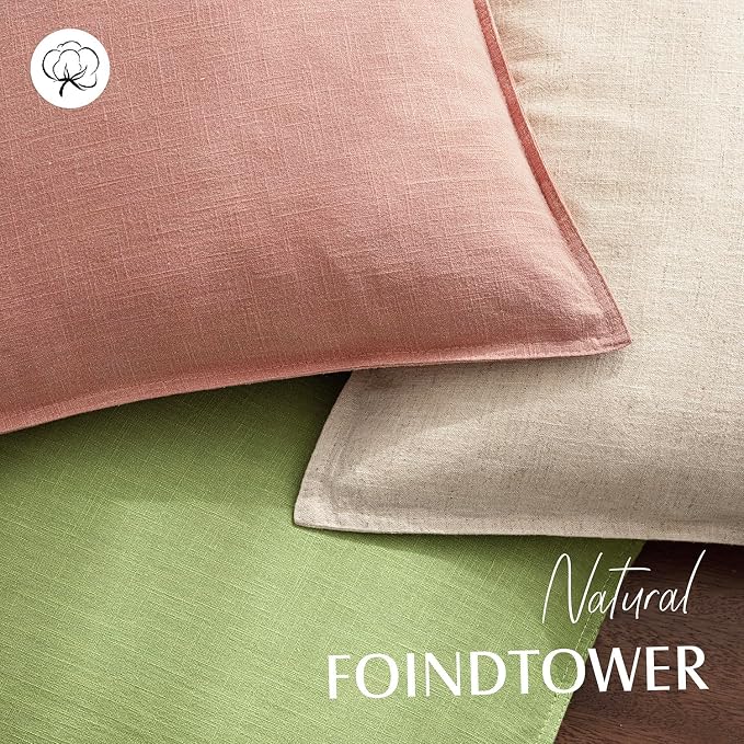Foindtower Pack of 2, Decorative Linen Solid Throw Pillow Covers Soft Accent Euro Cushion Case Boho Farmhouse Pillowcase for Chair Couch Sofa Bedroom Living Room Home Decor 26 x 26 Inch Coral Pink