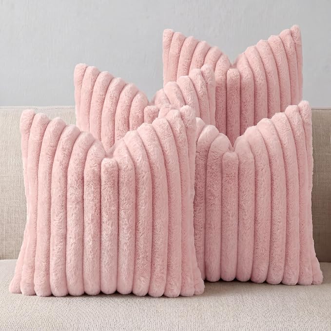 Pink Throw Pillow Covers 20 x 20 Set of 4, Cute Boho Throw Pillow Cover for Couch/Bed, Decorative Pillows Covers for Sofa/Bed, Accent Pillow Covers for Living Room, Rustic/Home/Room Decor
